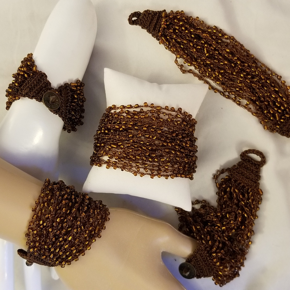 HANDMADE Crocheted Seed Bead Bracelet Brown